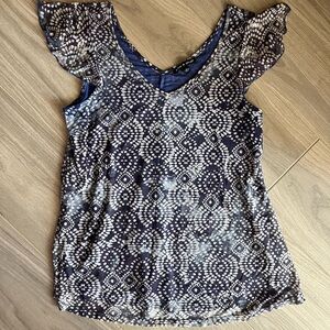 Cable & Gauge Navy and White Patterned Tank Top